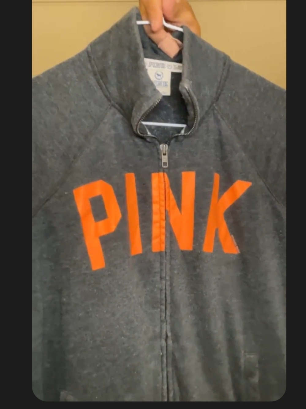 PINK Victoria's Secret Heather Gray Zip-Up Jacket with Orange Logo
